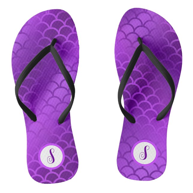Custom initial purple mermaid scales pattern flip flops (Footbed)