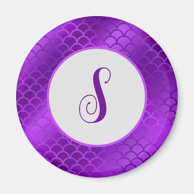 Custom initial purple mermaid scales pattern magnet (Front)