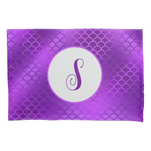 Custom initial purple mermaid scales pattern pillowcase