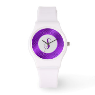 Custom initial purple mermaid scales pattern watch