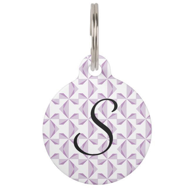 Custom Initial Purple Pinwheels Pet Tag (Front)