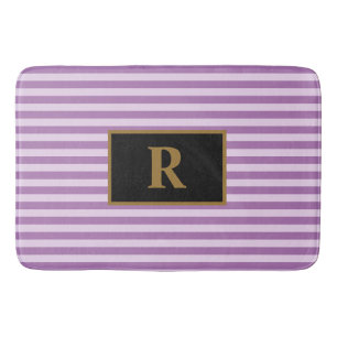 Custom Initial Purple Stripes Bath Mat