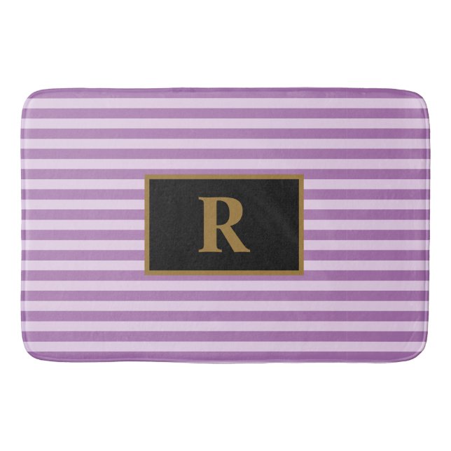 Custom Initial Purple Stripes Bath Mat (Front)