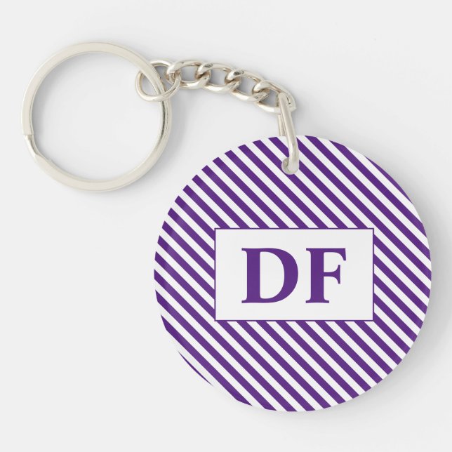Custom Initial Purple/White Stripes Key Ring (Front)