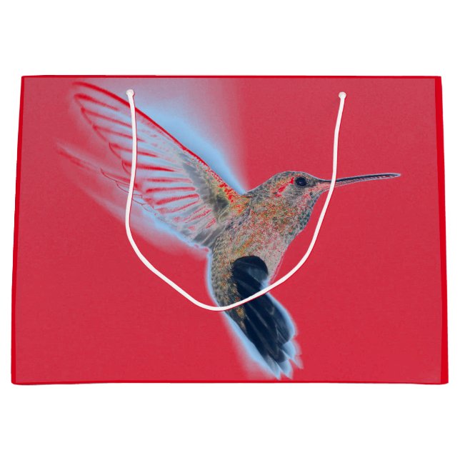 CUSTOM INITIAL RED FLYING HUMMINGBIRD Gift Bag (Front)