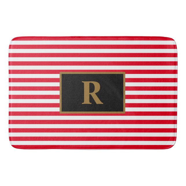 Custom Initial Red/White Stripes Bath Mat (Front)
