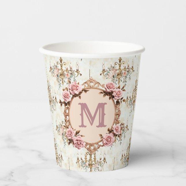 Custom Initial Rococo Coquette Regency Party Paper Cups (Front)