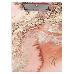 Custom Initial Rose Gold Pink Marble Padfolio Mini Clipboard