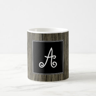 Custom Initial + Rustic Faux Wood Look Pattern Mug
