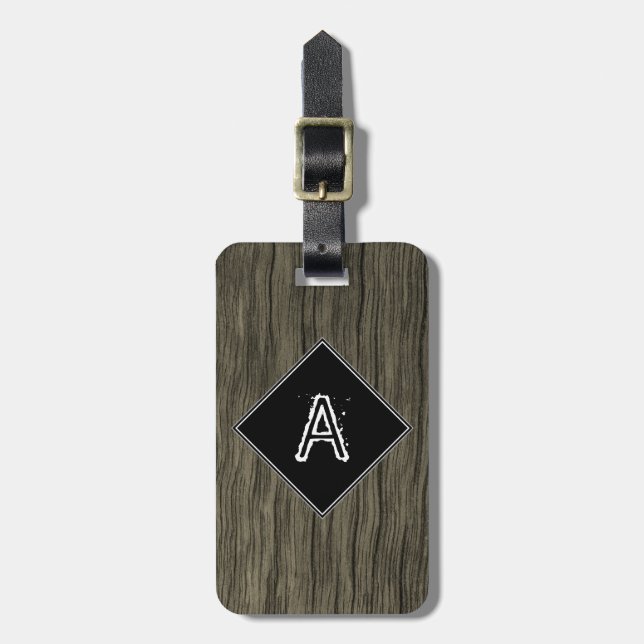 Custom Initial + Rustic Wood Look Pattern Luggage Tag (Front Vertical)