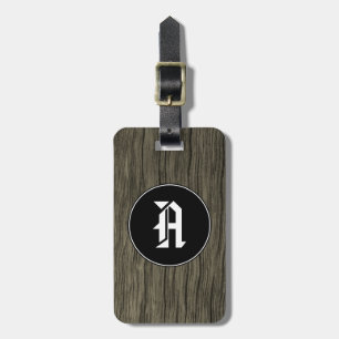 Custom Initial + Rustic Wood Look Pattern Luggage Tag
