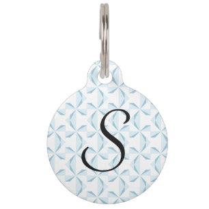 Custom Initial Sky Blue Pinwheels Pet Tag