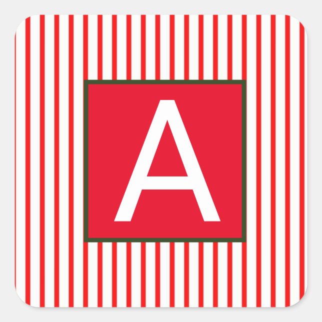CUSTOM INITIAL SQUARE CHRISTMAS STICKER STRIPED (Front)