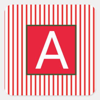 CUSTOM INITIAL SQUARE CHRISTMAS STICKER STRIPED