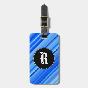 Custom Initial + Stripes of Blue Pattern Luggage Tag