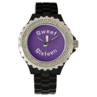 Custom Initial Sweet Sixteen Purple and White Watch