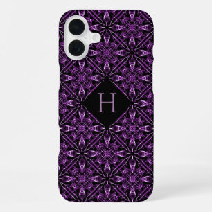 Custom Initial Victorian Purple Fractal Pattern iPhone 16 Plus Case