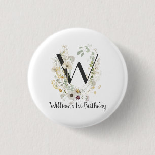 Custom Initial W With Soft colour Wild flowers Reu 3 Cm Round Badge