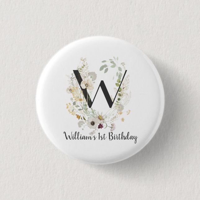 Custom Initial W With Soft colour Wild flowers Reu 3 Cm Round Badge (Front)