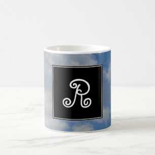 Custom Initial + White/Gray Clouds and Blue Sky Coffee Mug