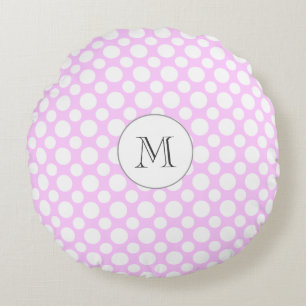 Custom Initial White Polka Dots on Pink Pillow