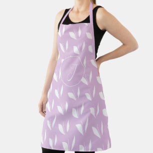 Custom initial white silhouette leaves purple apron