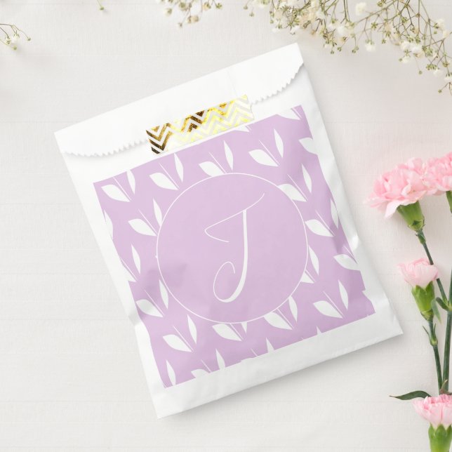 Custom initial white silhouette leaves purple favour bags (Sealed)