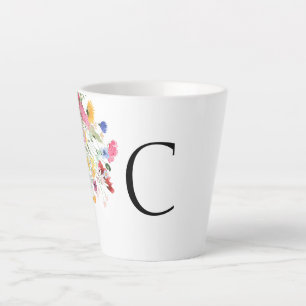 Custom Initial Wildflowers Colorful Latte Mug