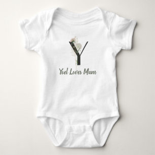 Custom Initial Y With Soft colour flower Baby Bodysuit
