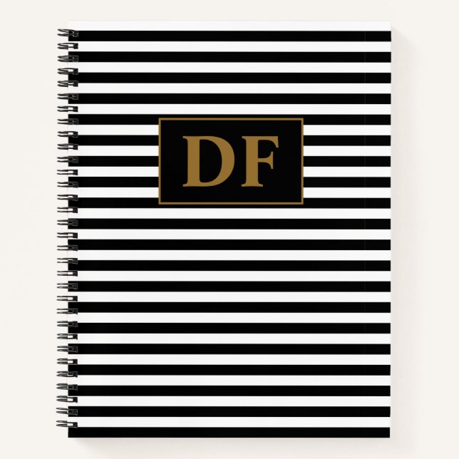 Custom Initials Black/White Stripes Notebook (Front)
