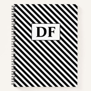 Custom Initials Black/White Stripes Notebook