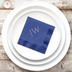 Custom Initials Blue Silver Birthday Foil Napkins