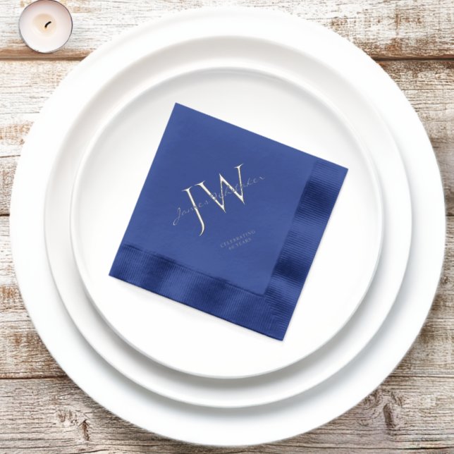 Custom Initials Blue Silver Birthday Foil Napkins (Inisitu)