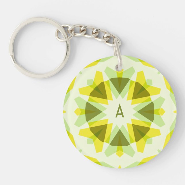Custom Initials Bright Yellow Green Summer Star Key Ring (Front)