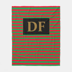 Custom Initials Christmas Red/Green Stripes Fleece Blanket