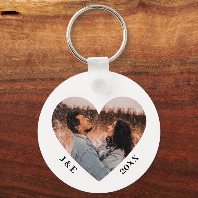 Custom Initials Couple Photo Personalised Heart Key Ring (Front)