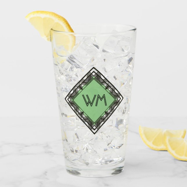 Custom Initials Elegant Manly Black Green Art Deco Glass (Front Ice)