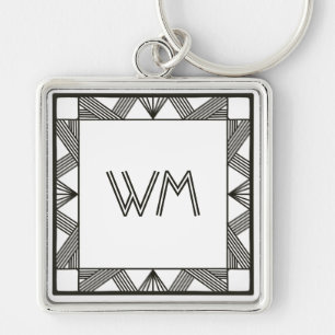 Custom Initials Elegant Modern Black Chic Art Deco Key Ring