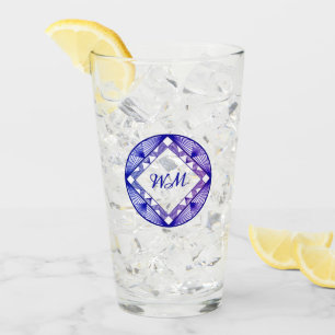 Custom Initials Elegant Purple Blue Chic Art Deco Glass