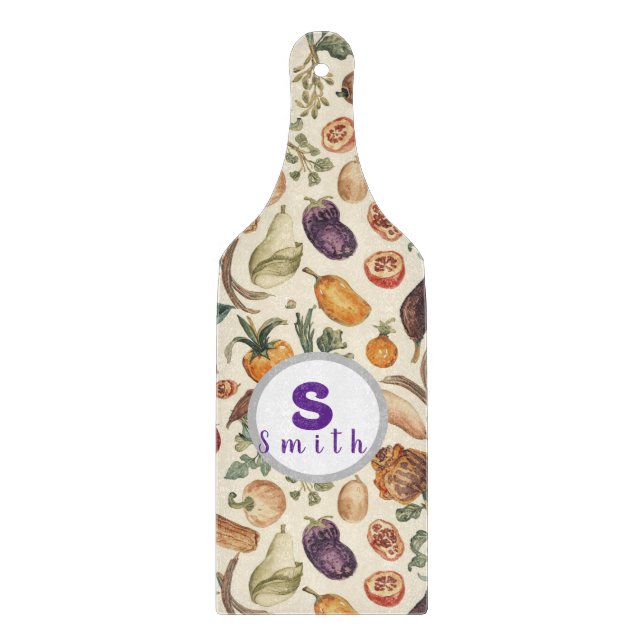 Custom initials Fruits and vegetables pattern Cutting Board (Front)