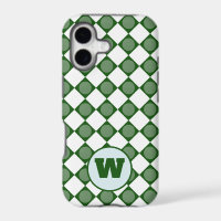 Custom Initials Green & White Argyle iPhone Case