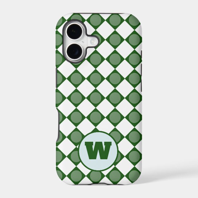 Custom Initials Green & White Argyle iPhone Case (Back)