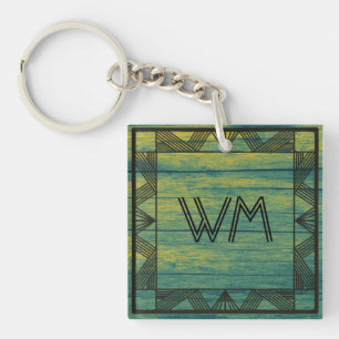 Custom Initials Green Wood Modern Rustic Farmhouse Key Ring