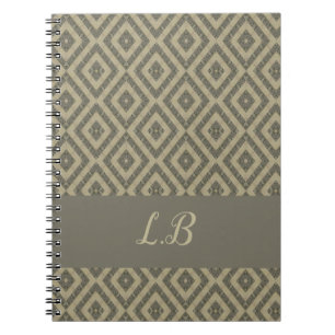 Custom initials grey brown pave bricks pattern notebook
