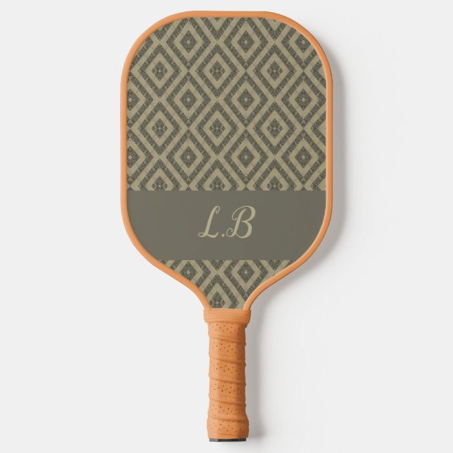 Custom initials grey brown pave bricks pattern pickleball paddle (Front)