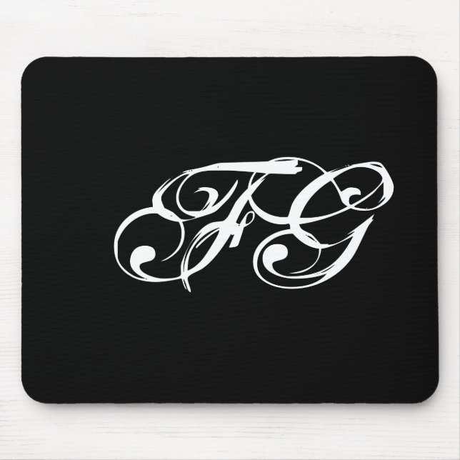 Custom Initials Modern Chic Black & White Mouse Mat (Front)