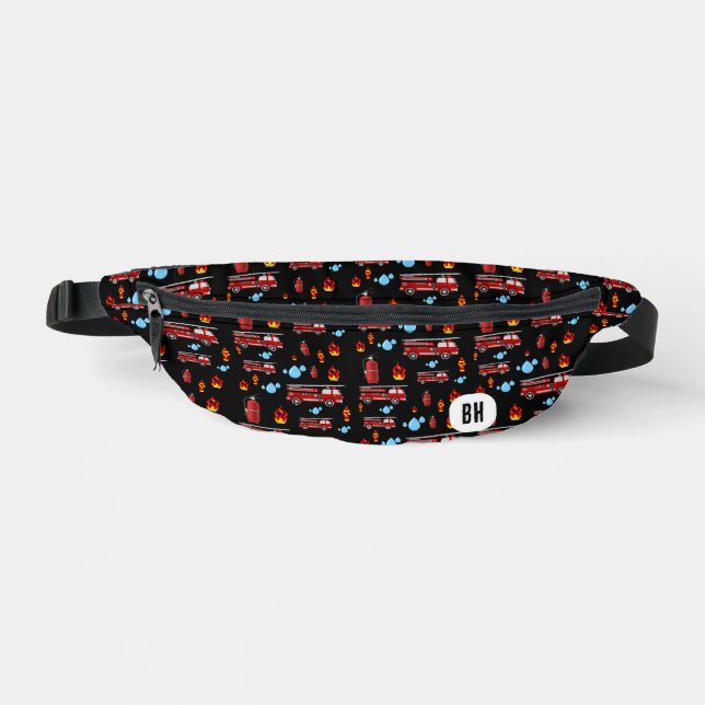 Custom Initials Monogram Boys Firetruck Firemen Bum Bags (Front)