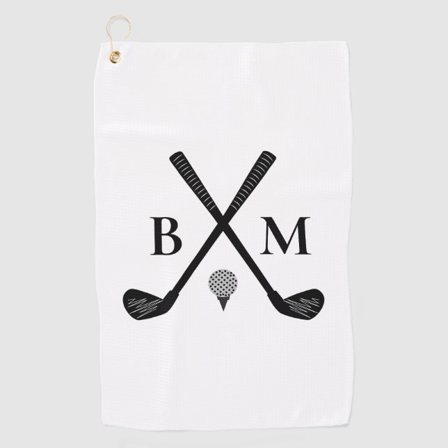 Custom Initials Monogrammed Golf Clubs Modern Towel (Front)