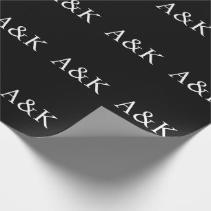 Custom Initials on Black Wedding Gift Wrapping Paper