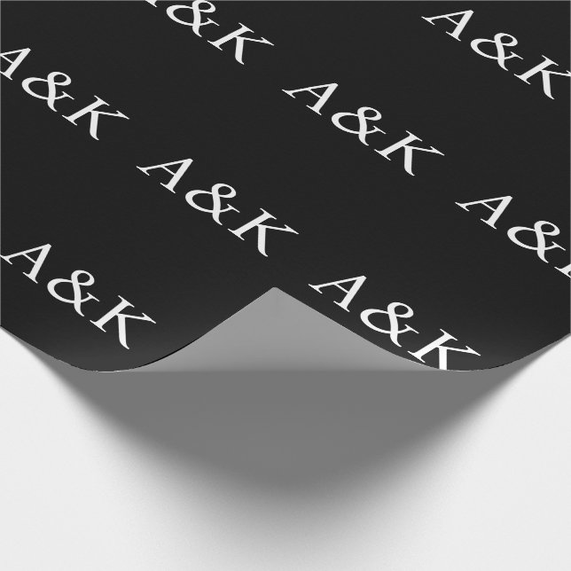 Custom Initials on Black Wedding Gift Wrapping Paper (Corner)